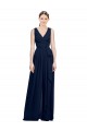 Bleu marine foncé Trapèze Col V Mousseline Longue Robes demoiselle d'honneur en Gros