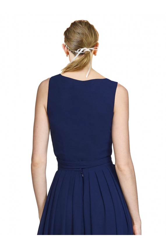 Bleu marine foncé Trapèze Col V Mousseline Longue Robes demoiselle d'honneur en Gros