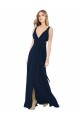 Bleu marine foncé Trapèze Col V Mousseline Longue Robes demoiselle d'honneur en Gros