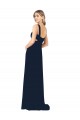 Bleu marine foncé Trapèze Col V Mousseline Longue Robes demoiselle d'honneur en Gros