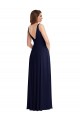 Bleu marine foncé Trapèze Col V Mousseline Longue Robes demoiselle d'honneur en Gros