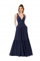 Bleu marine foncé Trapèze Col V Mousseline Longue Robes demoiselle d'honneur en Gros