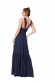 Bleu marine foncé Trapèze Col V Mousseline Longue Robes demoiselle d'honneur en Gros
