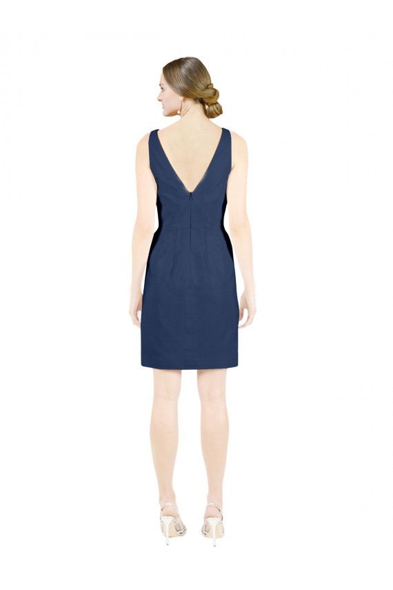 Bleu marine foncé Trapèze Col V Satiné Courte Robes demoiselle d'honneur / Robes de cocktail en Gros