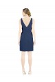 Bleu marine foncé Trapèze Col V Satiné Courte Robes demoiselle d'honneur / Robes de cocktail en Gros