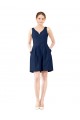 Bleu marine foncé Trapèze Col V Satiné Courte Robes demoiselle d'honneur / Robes de cocktail en Gros