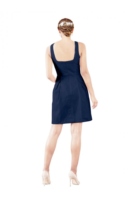 Bleu marine foncé Trapèze Col V Satiné Courte Robes demoiselle d'honneur / Robes de cocktail en Gros