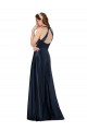 Bleu marine foncé Trapèze Col V Satiné Longue Formelles Robes demoiselle d'honneur / Robes de soirée / Robes de bal en Gros