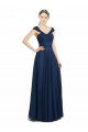 Bleu marine foncé Trapèze Col V Tulle Longue Robes demoiselle d'honneur en Gros