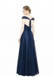 Bleu marine foncé Trapèze Col V Tulle Longue Robes demoiselle d'honneur en Gros