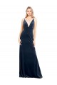 Bleu marine foncé Trapèze Col V Velours Stretch Longue Robes demoiselle d'honneur / Robes de bal en Gros