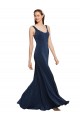 Bleu marine foncé Trapèze Col rond Crêpe Stretch Longue Formelles Robes demoiselle d'honneur / Robes de soirée / Robes de bal en Gros
