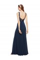 Bleu marine foncé Trapèze Col rond Crêpe Stretch Longue Formelles Robes demoiselle d'honneur / Robes de soirée / Robes de bal en Gros