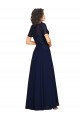 Bleu marine foncé Trapèze Col rond Mousseline Longue Robes demoiselle d'honneur / Robes de bal en Gros