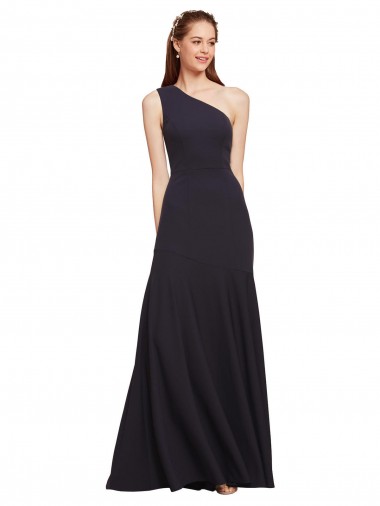 Bleu marine foncé Trapèze Crêpe Stretch Longue Formelles Robes demoiselle d'honneur / Robes de soirée / Robes de bal en Gros