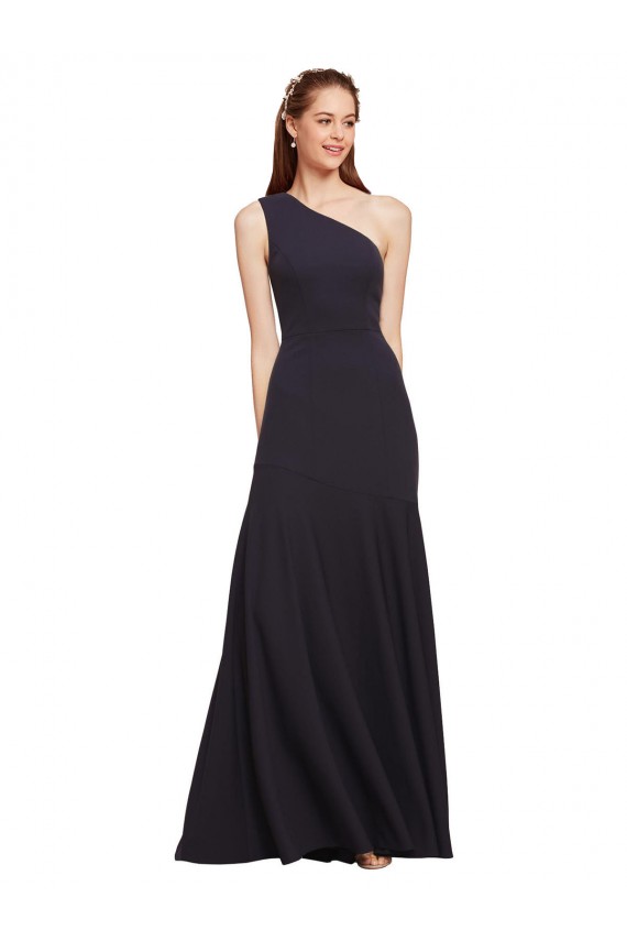 Bleu marine foncé Trapèze Crêpe Stretch Longue Formelles Robes demoiselle d'honneur / Robes de soirée / Robes de bal en Gros