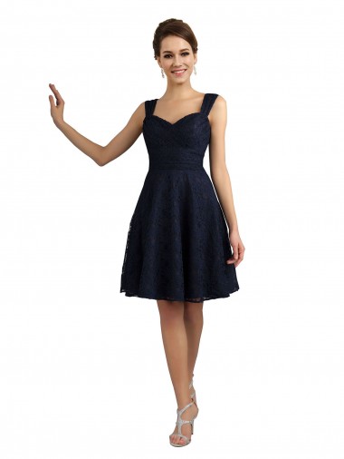 Bleu marine foncé Trapèze Dentelle Courte Robes demoiselle d'honneur / Robes de cocktail en Gros