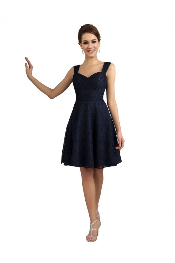 Bleu marine foncé Trapèze Dentelle Courte Robes demoiselle d'honneur / Robes de cocktail en Gros