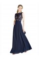 Bleu marine foncé Trapèze Illusion Mousseline Dentelle Longue Robes demoiselle d'honneur / Robes de bal en Gros