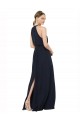Bleu marine foncé Trapèze Licou Col Haut Mousseline Longue Robes demoiselle d'honneur en Gros