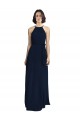 Bleu marine foncé Trapèze Licou Col Haut Mousseline Longue Robes demoiselle d'honneur en Gros