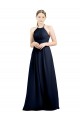 Bleu marine foncé Trapèze Licou Col Haut Mousseline Longue Robes demoiselle d'honneur en Gros
