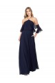 Bleu marine foncé Trapèze Licou Col Haut Mousseline Longue Robes demoiselle d'honneur en Gros