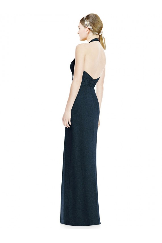 Bleu marine foncé Trapèze Licou Col V Mousseline Longue Robes demoiselle d'honneur en Gros
