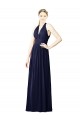 Bleu marine foncé Trapèze Licou Col V Mousseline Longue Robes demoiselle d'honneur en Gros