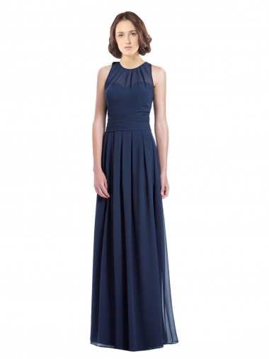 Bleu marine foncé Trapèze Licou Mousseline Longue Robes demoiselle d'honneur en Gros