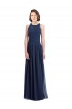 Bleu marine foncé Trapèze Licou Mousseline Longue Robes demoiselle d'honneur en Gros