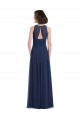Bleu marine foncé Trapèze Licou Mousseline Longue Robes demoiselle d'honneur en Gros