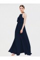 Bleu marine foncé Trapèze Licou Mousseline Longue Robes demoiselle d'honneur en Gros