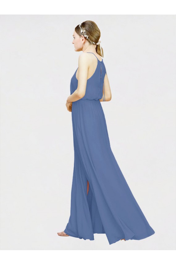 Bleu marine foncé Trapèze Licou Mousseline Longue Robes demoiselle d'honneur en Gros
