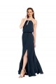 Bleu marine foncé Trapèze Licou Mousseline Longue Robes demoiselle d'honneur en Gros