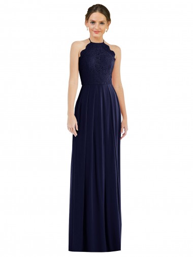Bleu marine foncé Trapèze Licou Mousseline Longue Robes demoiselle d'honneur en Gros