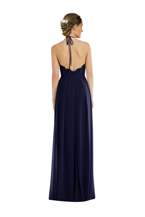 Bleu marine foncé Trapèze Licou Mousseline Longue Robes demoiselle d'honneur en Gros