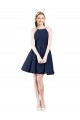 Bleu marine foncé Trapèze Licou Satiné Courte Robes demoiselle d'honneur / Robes de cocktail en Gros