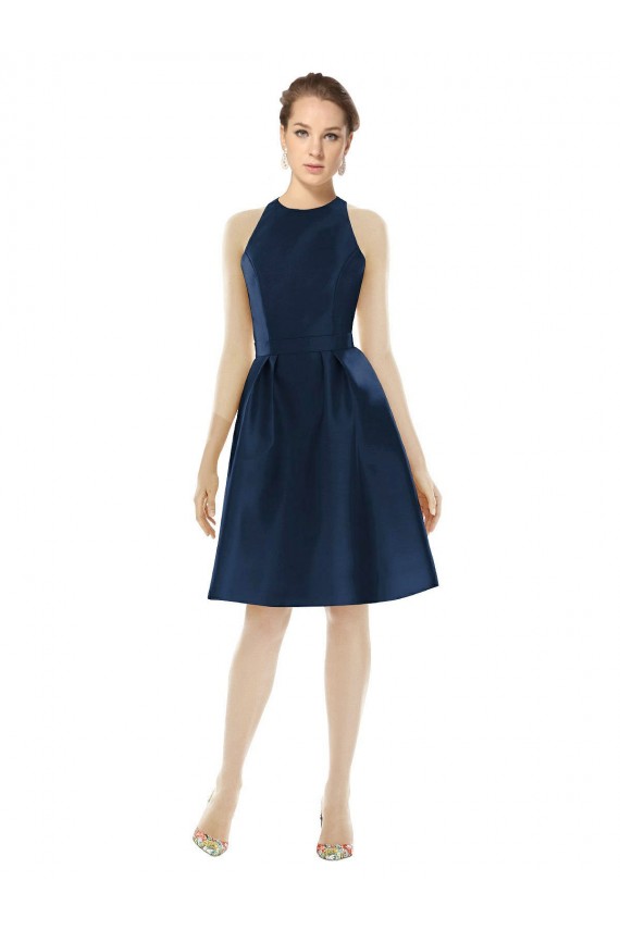Bleu marine foncé Trapèze Licou Satiné Courte Robes demoiselle d'honneur / Robes de cocktail en Gros