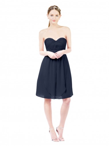 Bleu marine foncé Trapèze Mousseline Courte Robes demoiselle d'honneur / Robes de cocktail en Gros