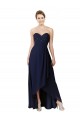 Bleu marine foncé Trapèze Mousseline Longue Asymétrique Robes demoiselle d'honneur en Gros