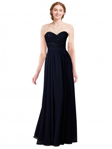 Bleu marine foncé Trapèze Mousseline Longue Robes demoiselle d'honneur en Gros