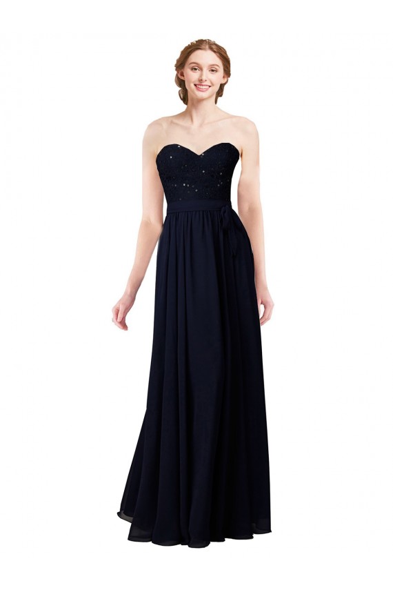 Bleu marine foncé Trapèze Mousseline Longue Robes demoiselle d'honneur en Gros