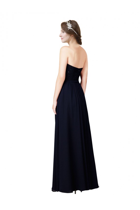 Bleu marine foncé Trapèze Mousseline Longue Robes demoiselle d'honneur en Gros