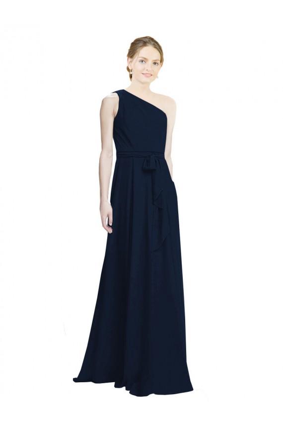 Bleu marine foncé Trapèze Mousseline Longue Robes demoiselle d'honneur en Gros