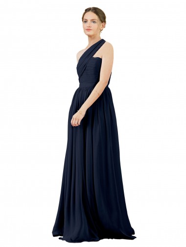 Bleu marine foncé Trapèze Mousseline Longue Robes demoiselle d'honneur en Gros