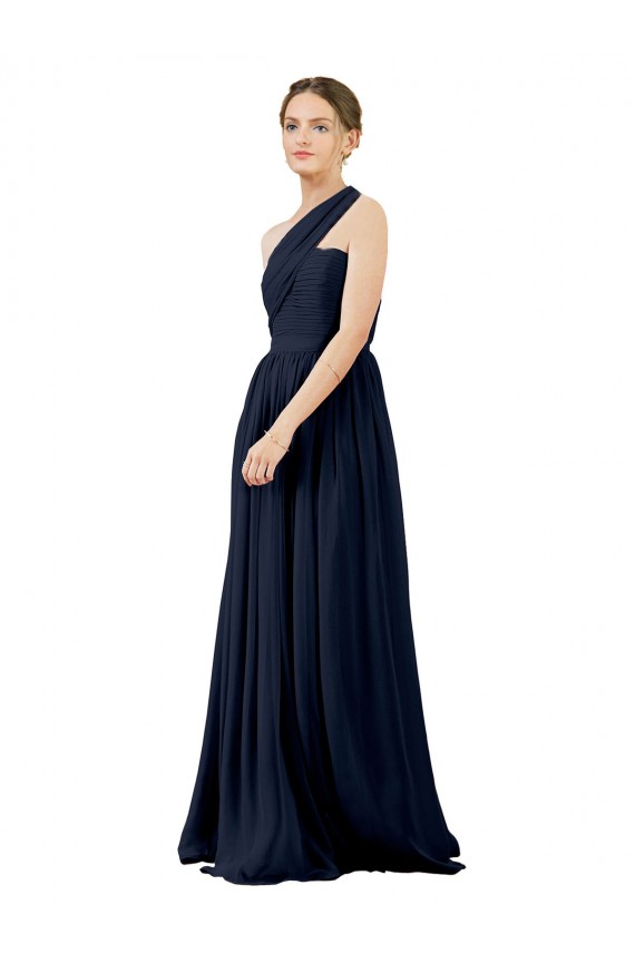 Bleu marine foncé Trapèze Mousseline Longue Robes demoiselle d'honneur en Gros