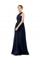 Bleu marine foncé Trapèze Mousseline Longue Robes demoiselle d'honneur en Gros