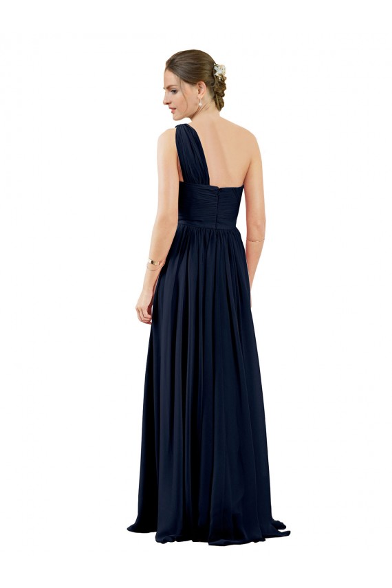 Bleu marine foncé Trapèze Mousseline Longue Robes demoiselle d'honneur en Gros
