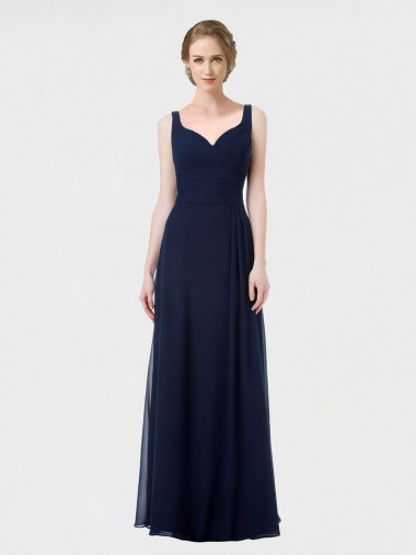 Bleu marine foncé Trapèze Mousseline Longue Robes demoiselle d'honneur en Gros